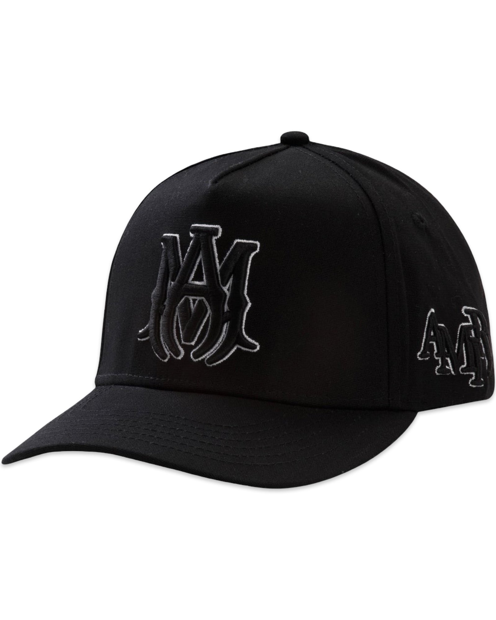 Amiri Staggered MA Logo Trucker Hat Black White