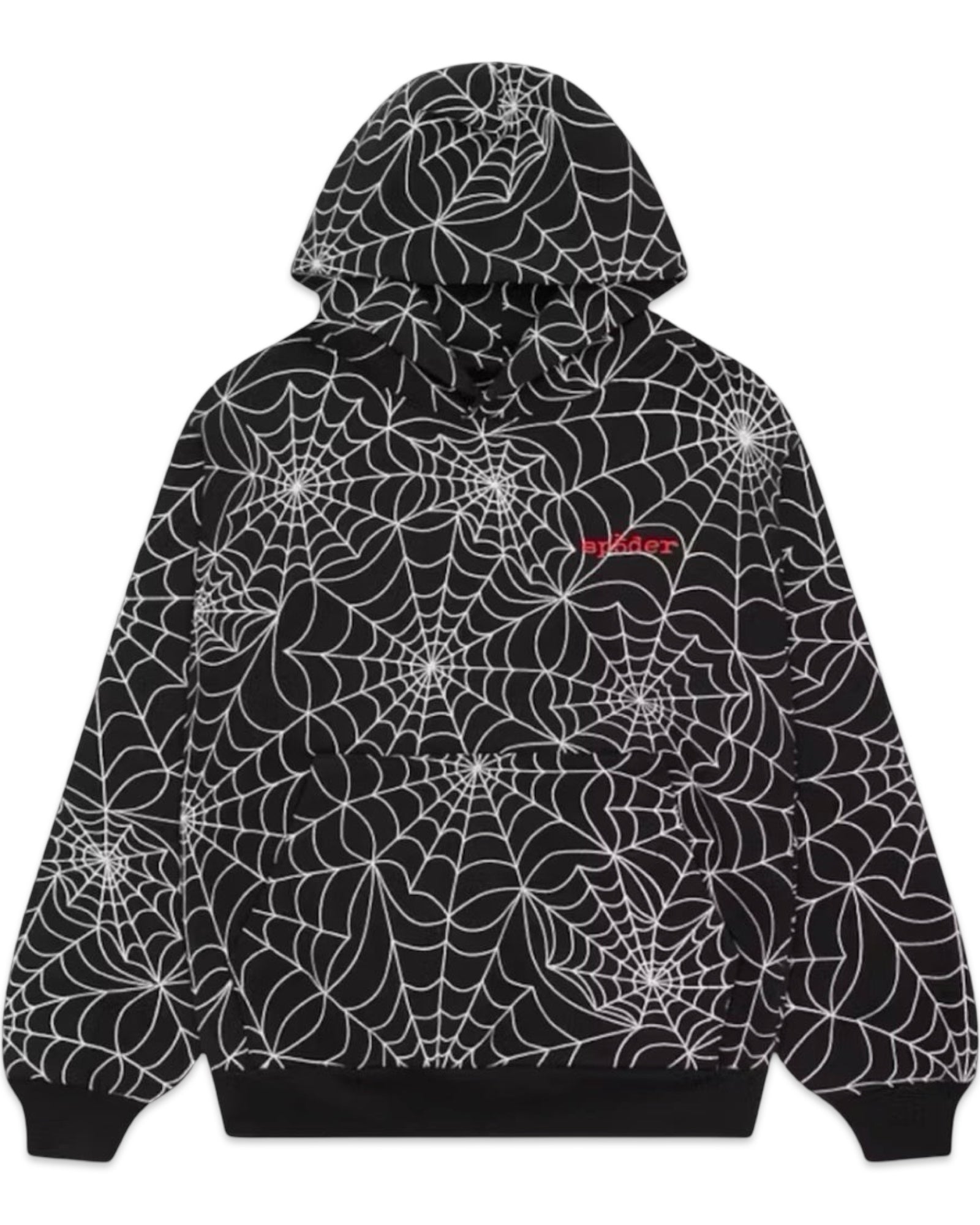 Sp5der All Over Print Embroidered Web Hoodie Black