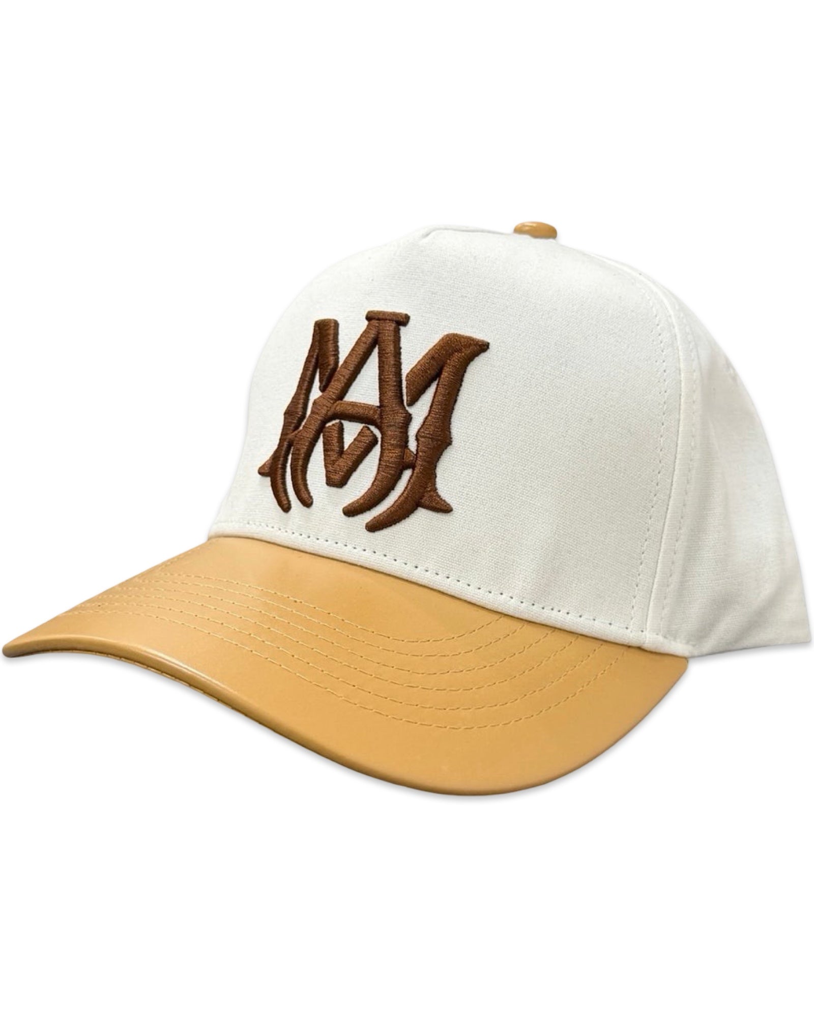 Amiri MA Canvas Leather Trucker Hat White Tan